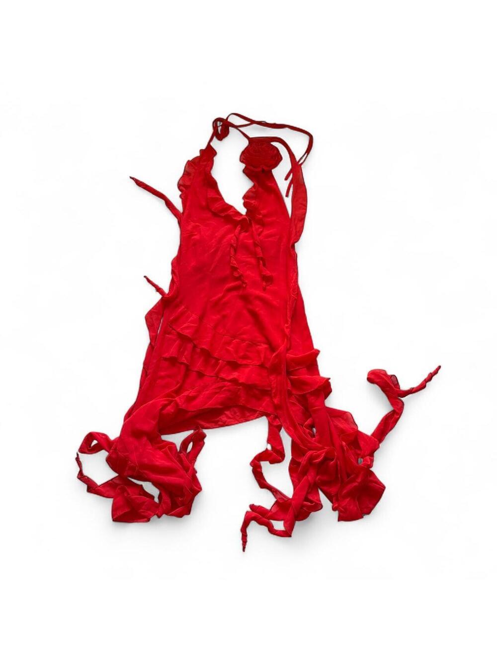 Fashion Nova Red Ruffles and Roses Mini Dress Size Medium